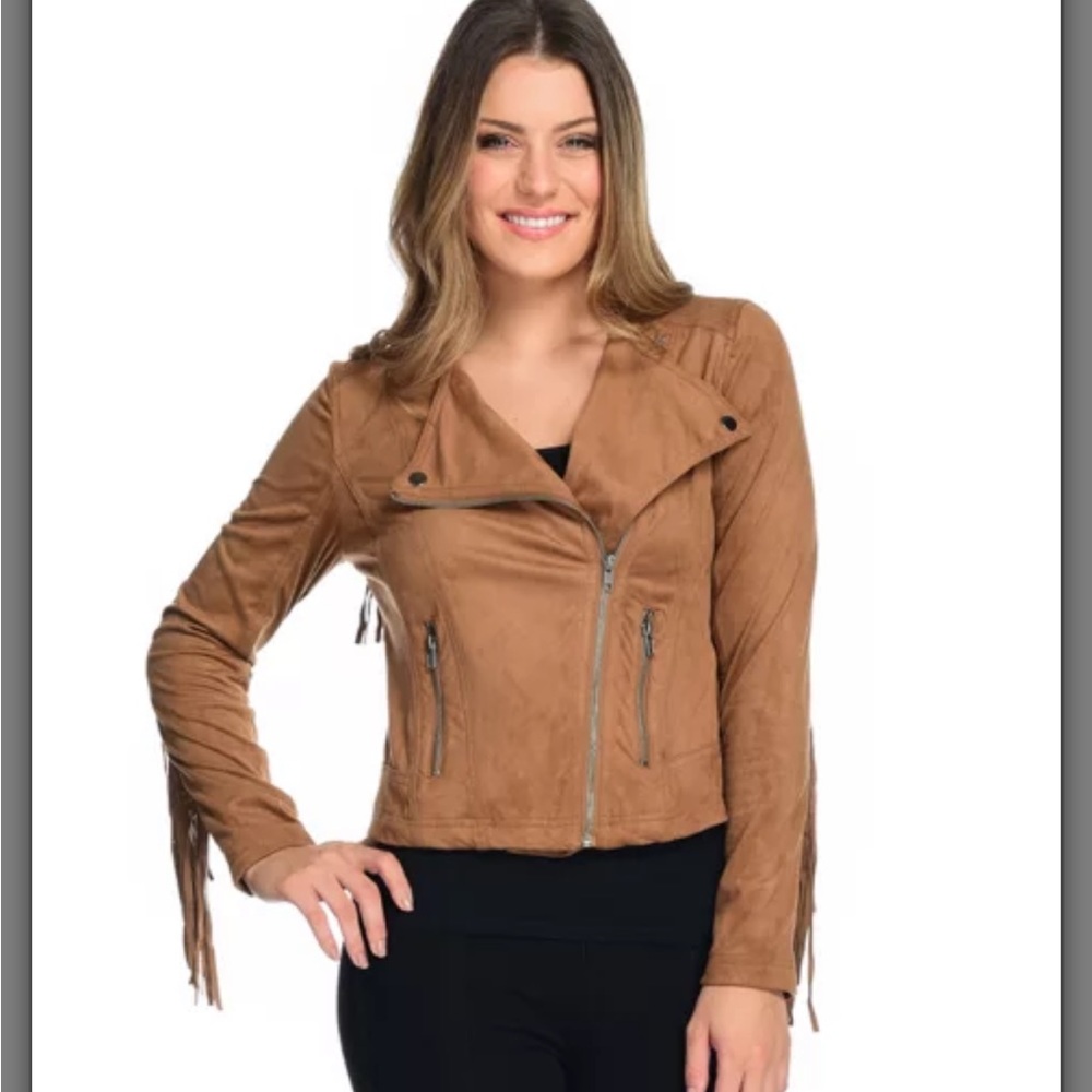Kate and Mallory plus size faux suede fringe moto jacket